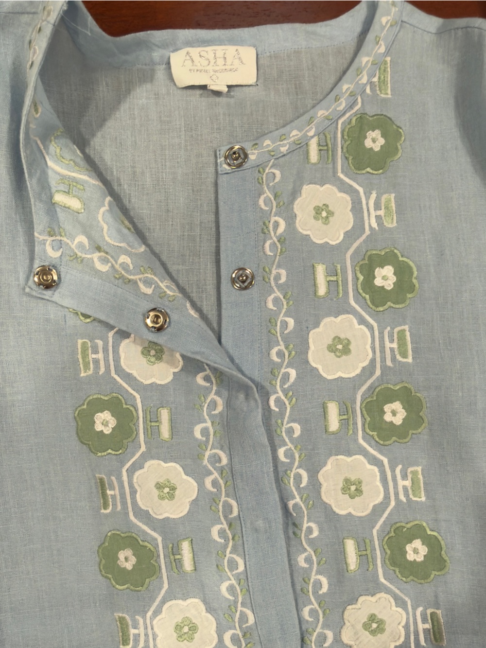 Light Blue Embroidered Maxi Dress with Tie Waist - Picture 11 of 13
